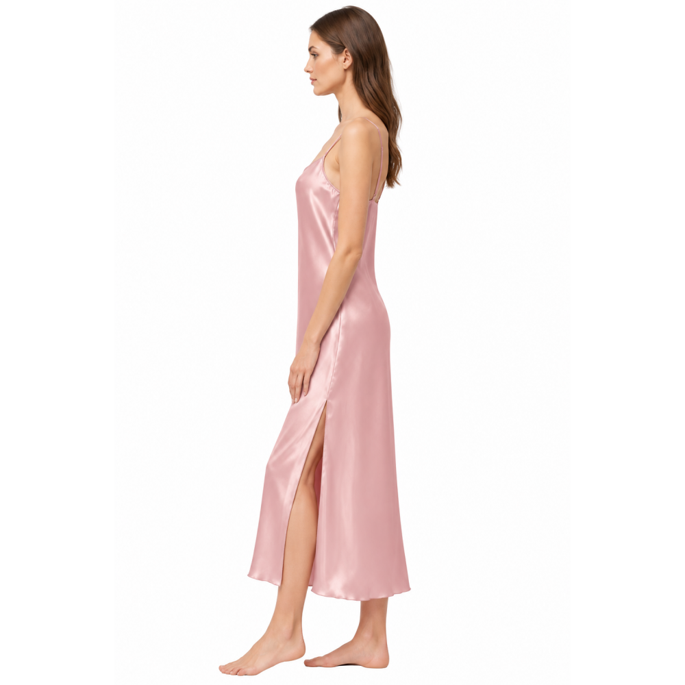 Pen-ky Lingerie 16181C6 JENNY, Σατέν Μαξι Νυχτικό  με λεπτό τιραντάκι, METALLIC PINK