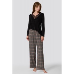 Pen-ky Lingerie 53681X6-95994X6, Γυναικείο Σετ Homewear σε συνδυασμό μαύρου και καρό παντελόνι