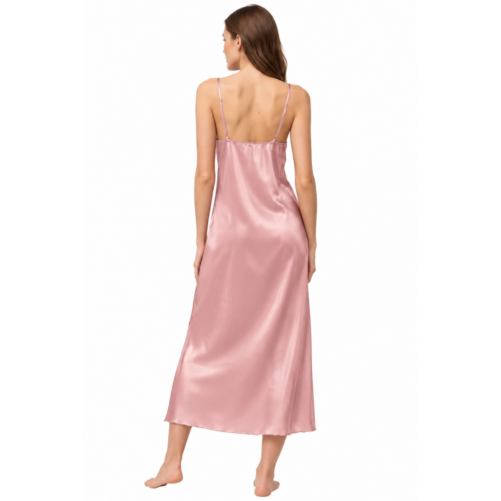 Pen-ky Lingerie 16181C6 JENNY, Σατέν Μαξι Νυχτικό  με λεπτό τιραντάκι, METALLIC PINK