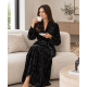 Ρόμπα Μάξι Βελούδο, Pen-ky Lingerie 29931W6 LEANDRIA, με φαρδύ γιακά και σατέν ζώνη, ΜΑΥΡΟ