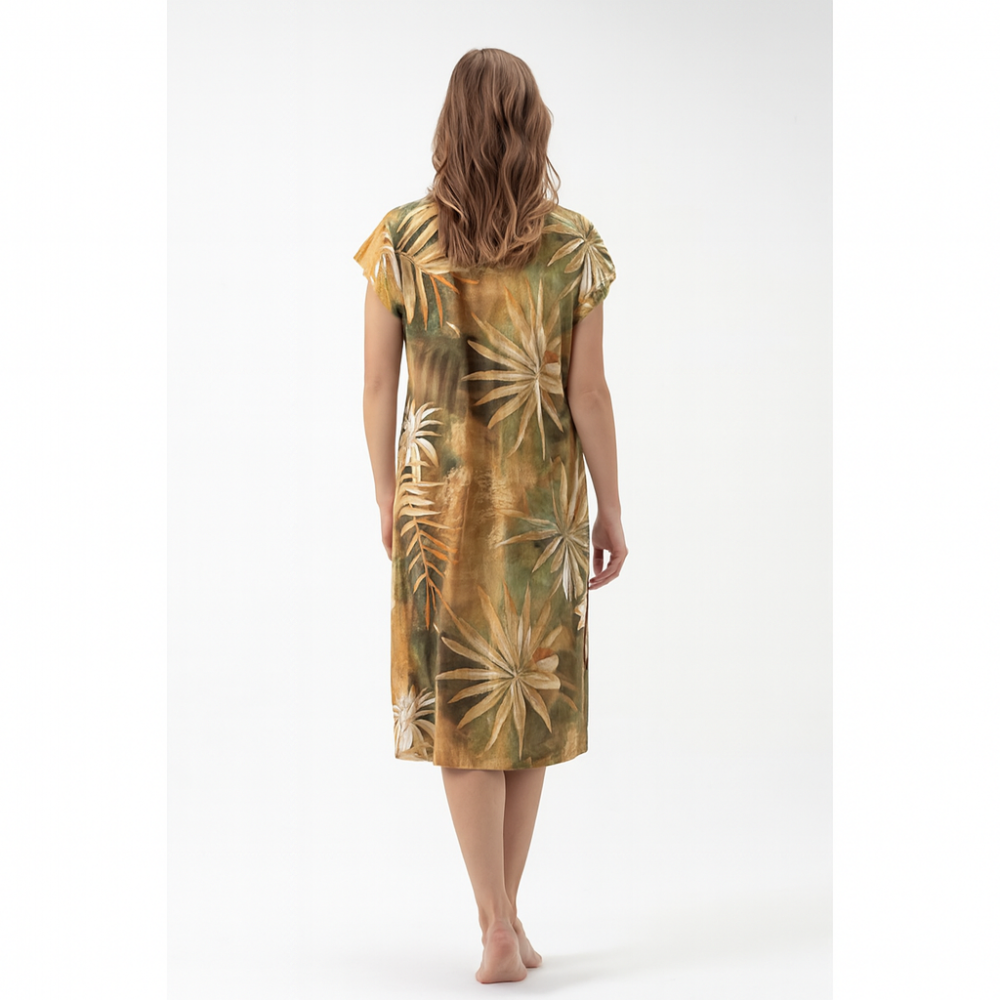 Pen-ky Lingerie  61324C4 ismene, Γυναικείο MIdi Φόρεμα Βισκόζι με ζαπονέ μανίκι, MULTI COLOR