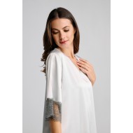 Pen-ky Lingerie 16409C5 BAIRA, Γυναικείο Midi Σατέν Νυχτικό με δαντέλα, ΓΚΡΙ-ΜΕΝΤΑ