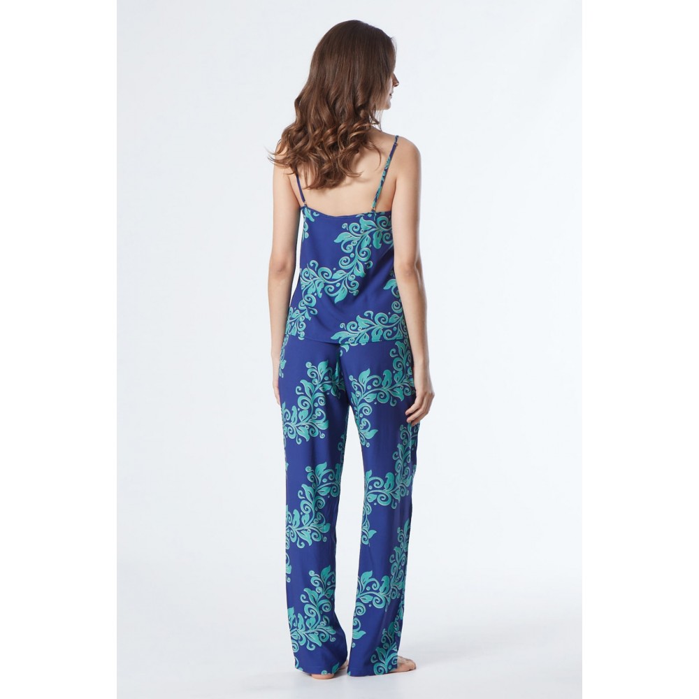 Pen-ky Lingerie 35032C5, Γυναικείο Σετ Homewear με μακρύ παντελόνι και Τοπ, ΜΠΛΕ ΡΟΥΑ