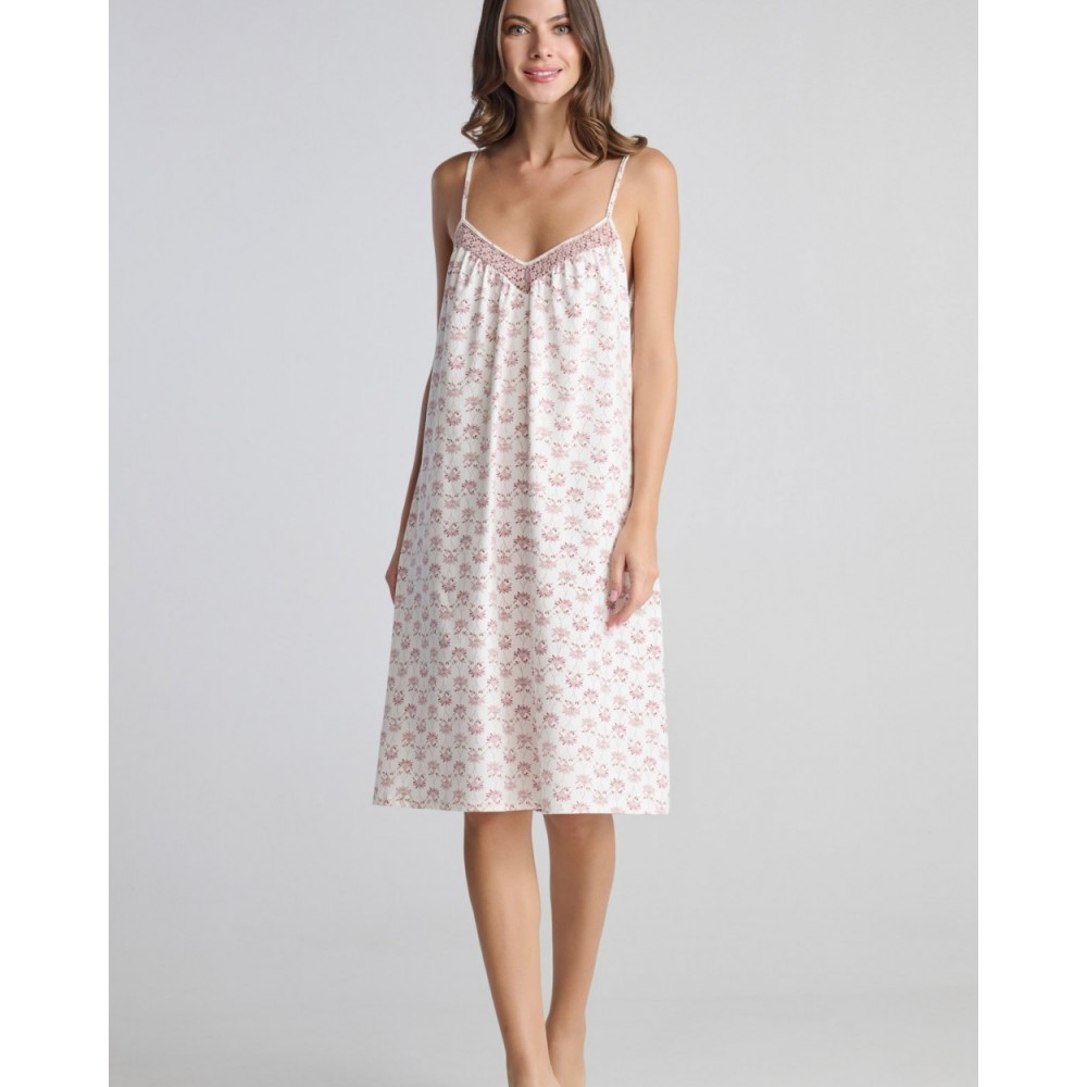 Pen-ky Lingerie 11164C5, Γυναικείο Καλοκαιρινό Βαμβακερό  Νυχτικό IRIS, ΦΛΟΡΑΛ ΕΚΡΟΥ