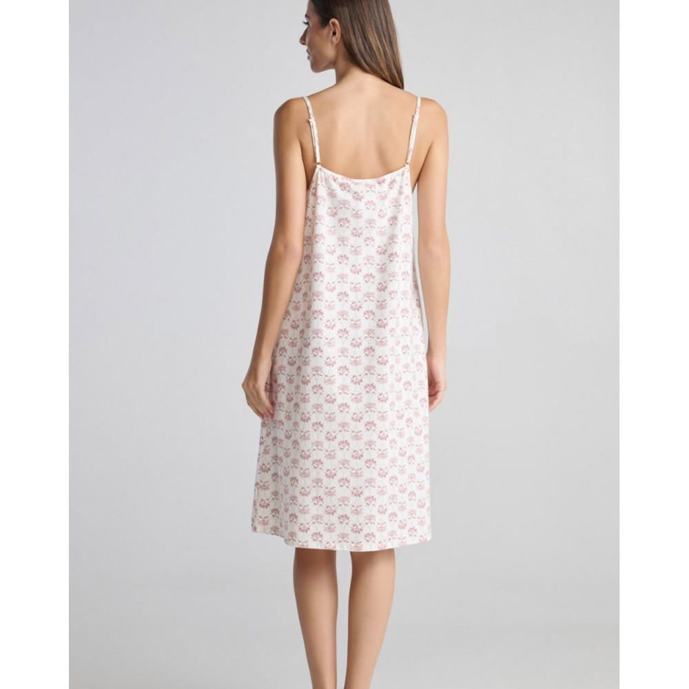 Pen-ky Lingerie 11164C5, Γυναικείο Καλοκαιρινό Βαμβακερό  Νυχτικό IRIS, ΦΛΟΡΑΛ ΕΚΡΟΥ