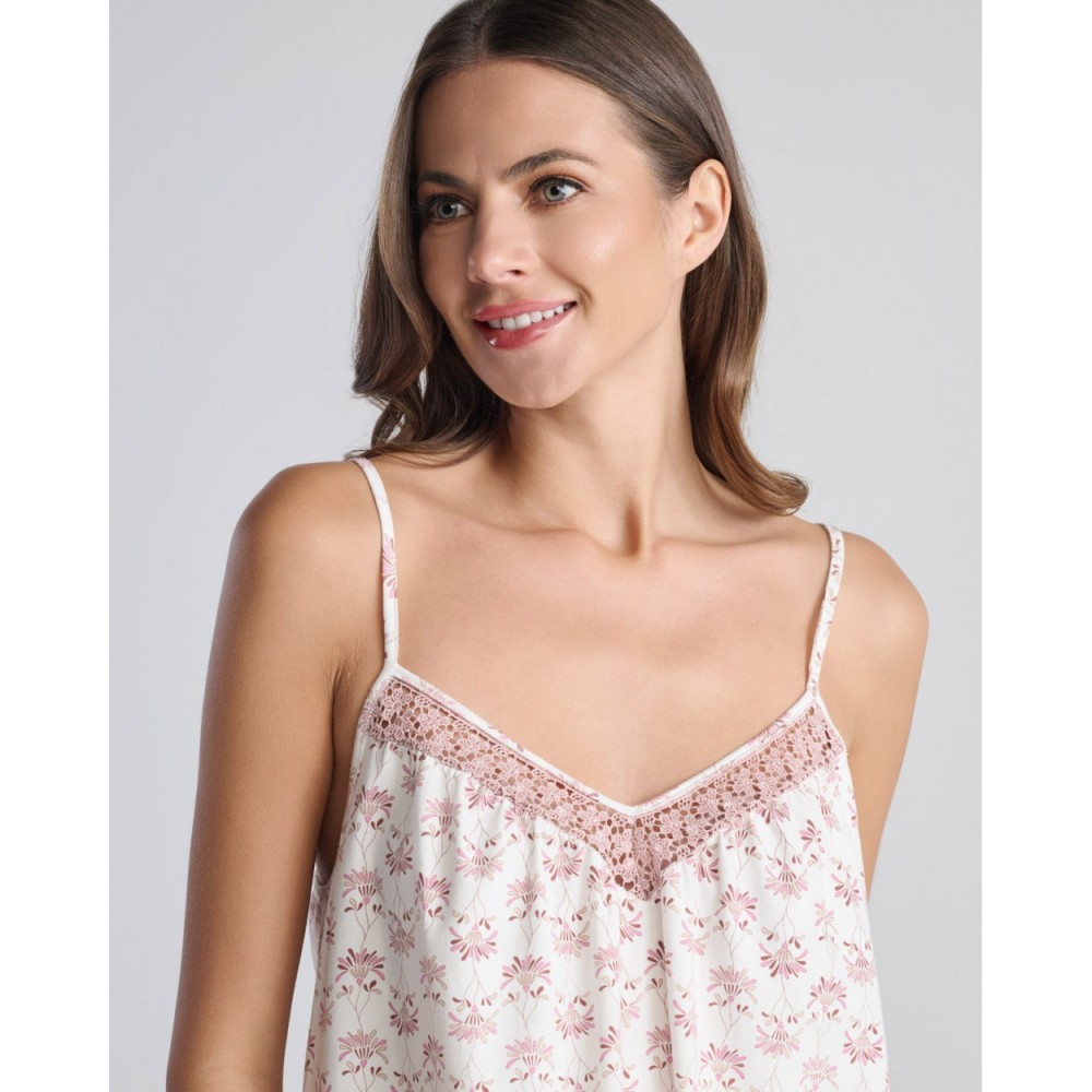 Pen-ky Lingerie 11164C5, Γυναικείο Καλοκαιρινό Βαμβακερό  Νυχτικό IRIS, ΦΛΟΡΑΛ ΕΚΡΟΥ