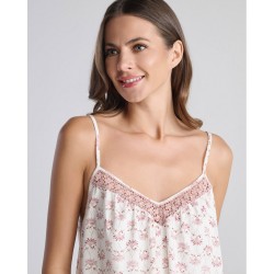 Pen-ky Lingerie 11164C5, Γυναικείο Καλοκαιρινό Βαμβακερό  Νυχτικό IRIS, ΦΛΟΡΑΛ ΕΚΡΟΥ
