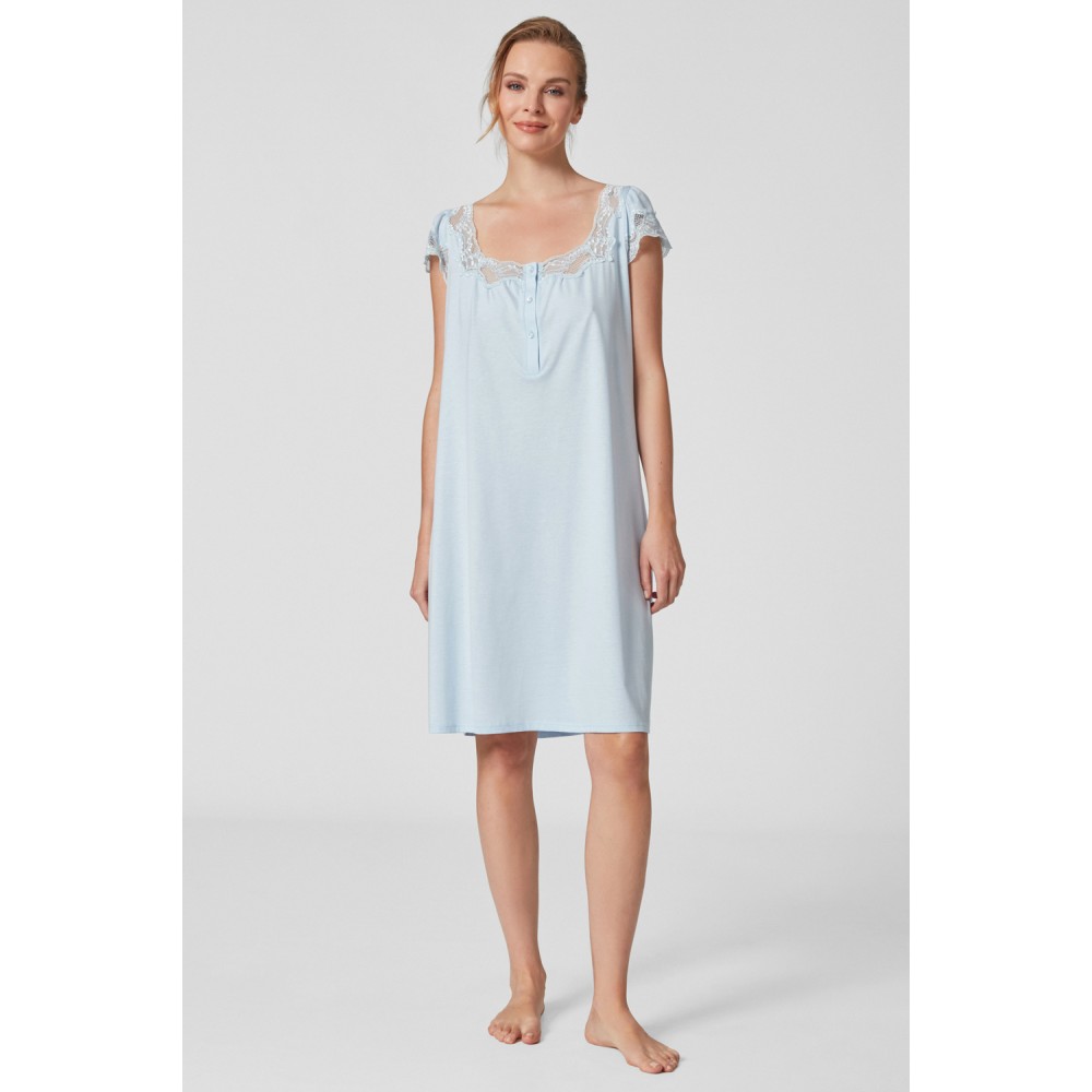 Pen-ky Lingerie 11705C6, Γυναικείο Νυχτικό Βαμβάκι-Μοντάλ Κοντό Μανίκι, ΣΙΕΛ