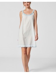 Pen-ky Lingerie 15015C6 , Γυναικείο Νυχτικό NORA από ποπαλίνα πουά με τρέσα, ΣΙΕΛ-ΚΡΕΜ