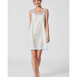 Pen-ky Lingerie 15015C6 , Γυναικείο Νυχτικό NORA από ποπαλίνα πουά με τρέσα, ΣΙΕΛ-ΚΡΕΜ