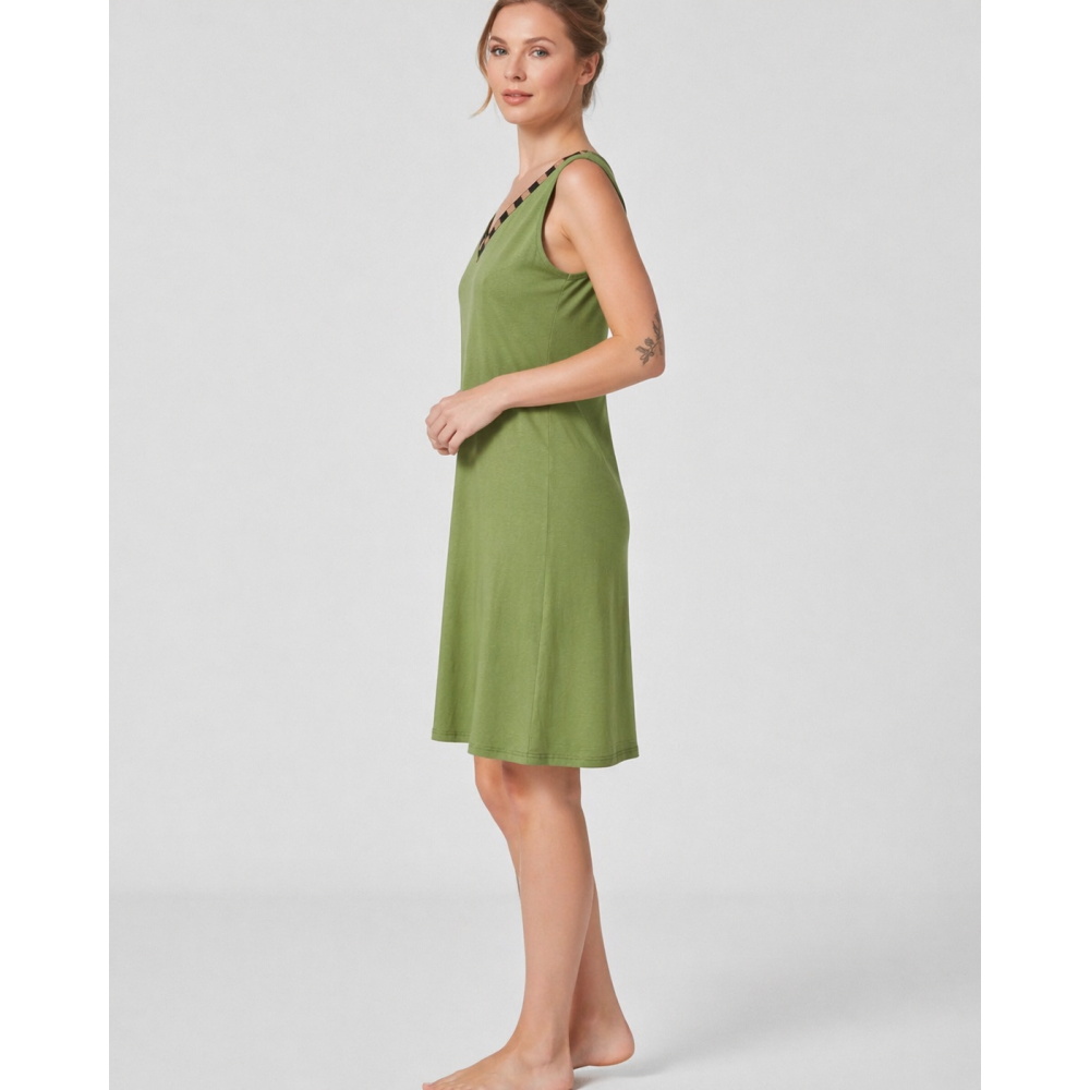 Pen-ky Lingerie 61251C6, Γυναικείο Midi Φόρεμα με ωμάκι Modal-Cotton, ΧΑΚΙ