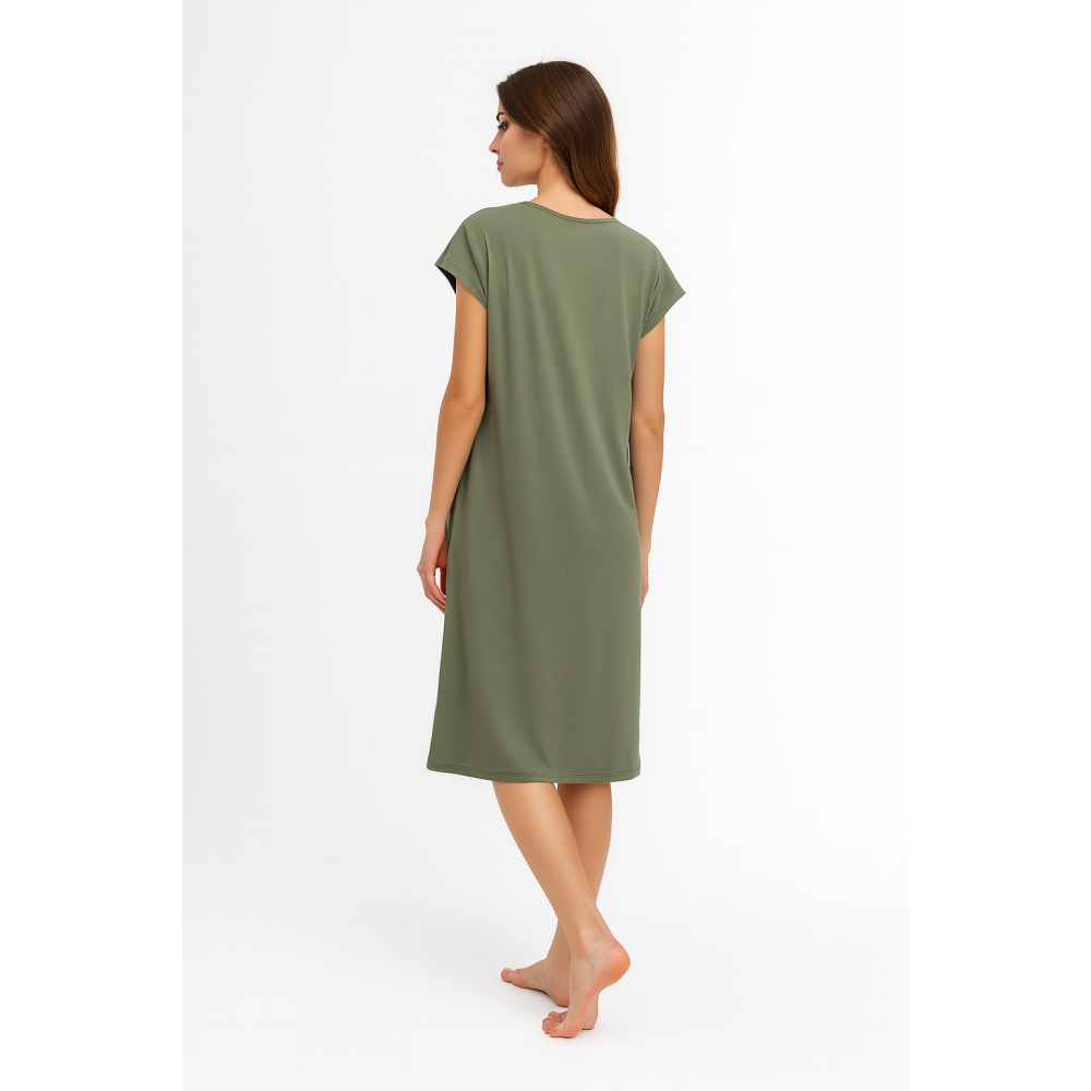 Pen-ky Lingerie 61327C3, Γυναικείο Midi Φόρεμα έως 3XL, με ζαπονέ μανίκι ΧΑΚΙ