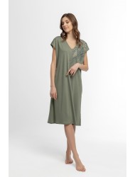 Pen-ky Lingerie 61327C3, Γυναικείο Midi Φόρεμα έως 3XL, με ζαπονέ μανίκι ΧΑΚΙ