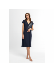 Pen-ky Lingerie 61327C3, Γυναικείο Midi Φόρεμα έως 3XL, με ζαπονέ μανίκι ΜΠΛΕ ΣΚΟΥΡΟ