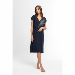 Pen-ky Lingerie 61327C3, Γυναικείο Midi Φόρεμα έως 3XL, με ζαπονέ μανίκι ΜΠΛΕ ΣΚΟΥΡΟ