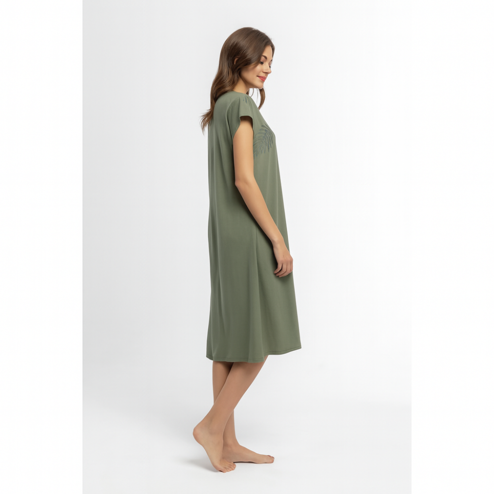 Pen-ky Lingerie 61327C3, Γυναικείο Midi Φόρεμα έως 3XL, με ζαπονέ μανίκι ΧΑΚΙ