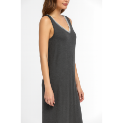 Pen-ky Lingerie 61801C3, Γυναικείο Midi Φόρεμα με ωμάκι και λευκόχρυσο ρέλι, ΑΝΘΡΑΚΙ