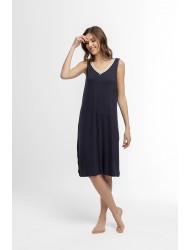 Pen-ky Lingerie 61801C3, Γυναικείο Midi Φόρεμα με ωμάκι και λευκόχρυσο ρέλι ΜΠΛΕ ΣΚΟΥΡΟ