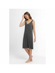 Pen-ky Lingerie 61801C3, Γυναικείο Midi Φόρεμα με ωμάκι και λευκόχρυσο ρέλι, ΑΝΘΡΑΚΙ