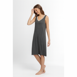 Pen-ky Lingerie 61801C3, Γυναικείο Midi Φόρεμα με ωμάκι και λευκόχρυσο ρέλι, ΑΝΘΡΑΚΙ