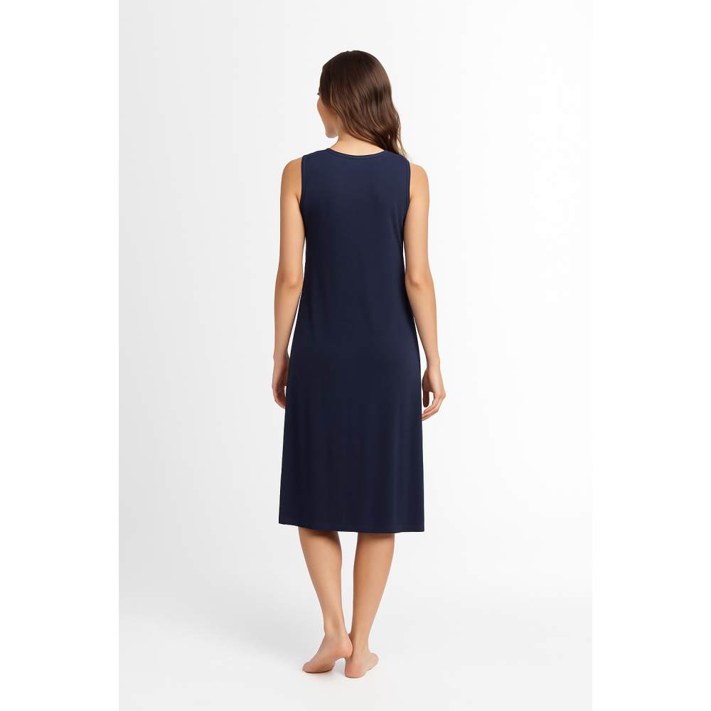 Pen-ky Lingerie 61801C3, Γυναικείο Midi Φόρεμα με ωμάκι και λευκόχρυσο ρέλι ΜΠΛΕ ΣΚΟΥΡΟ