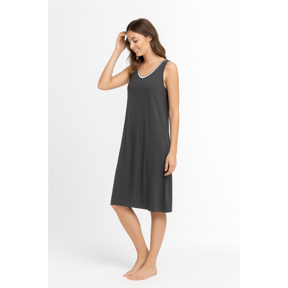 Pen-ky Lingerie 61801C3, Γυναικείο Midi Φόρεμα με ωμάκι και λευκόχρυσο ρέλι, ΑΝΘΡΑΚΙ