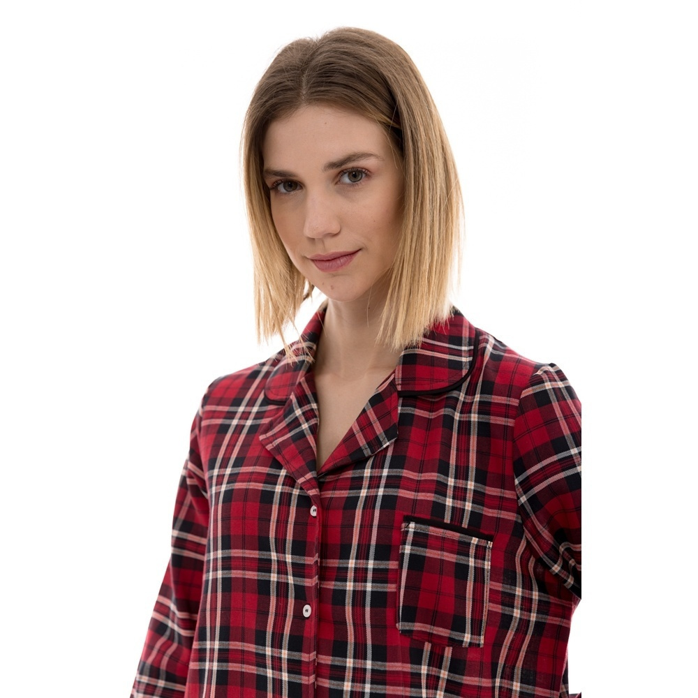 Pink Label W1425, Γυναικεία Πυτζάμα X"MAS κουμπωτή καρό, ΚΟΚΚΙΝΗ
