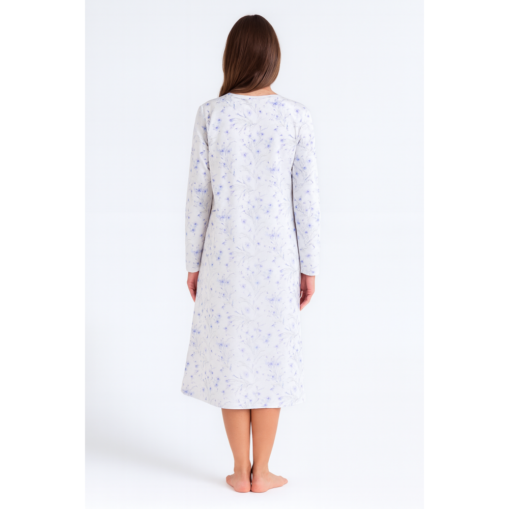 Pink Label W1052, Γυναικείο Κλασικό Βαμβακερό Νυχτικό με πατιλέτα και μακρύ μνα΄΄ικι, ΦΛΟΡΑΛ