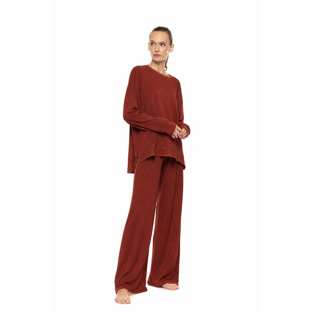 Pink Label W2007, Γυναικείο Σετ Πυτζάμα Bamboo σε χαλαρή γραμμή, ΜΠΟΡΝΤΟ