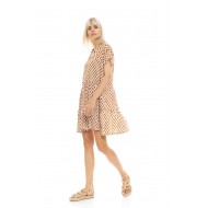Pink Label B469,  Φόρεμα Midi "SAFARI" με μανικάκι σε αμπίρ γραμμή, ΚΟΡΑΛΛΙ/ΜΠΕΖ