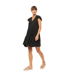 PInk Label BN-286, Γυναικείο Μονόχρωμο Φόρεμα σε Αμπίρ Γραμμή, ΜΑΥΡΟ