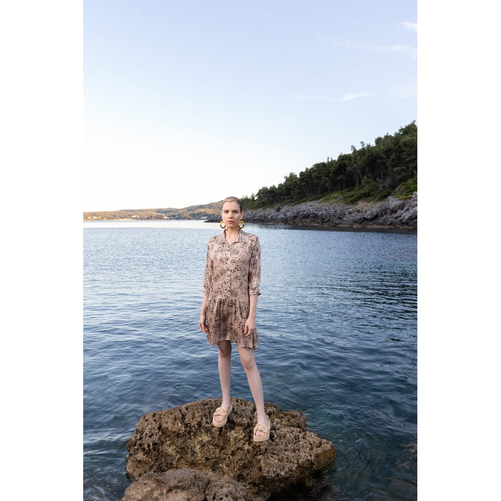 PInk Label B223, Γυναικείο Φόρεμα Βισκόζ σε Αμπίρ Γραμμή, LEOPARD PRINT PInk Label B223, Γυναικείο Φόρεμα Βισκόζ σε Αμπίρ Γραμμή, LEOPARD PRINT