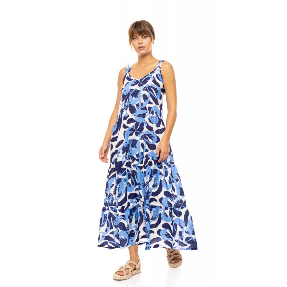 Pink Label B574, Γυναικείο Φόρεμα  Maxi Viscose  ABSTRACT  FLORAL με φαρδιά τιράντα
