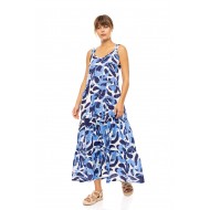 Pink Label B574, Γυναικείο Φόρεμα  Maxi Viscose  ABSTRACT  FLORAL με φαρδιά τιράντα