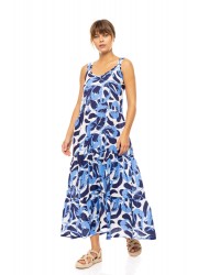 Pink Label B574, Γυναικείο Φόρεμα  Maxi Viscose  ABSTRACT  FLORAL με φαρδιά τιράντα