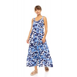 Pink Label B574, Γυναικείο Φόρεμα  Maxi Viscose  ABSTRACT  FLORAL με φαρδιά τιράντα
