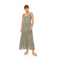 Pink Label B580, Γυναικείο Φόρεμα  Maxi Viscose  DISTY GREEN με φαρδιά τιράντα
