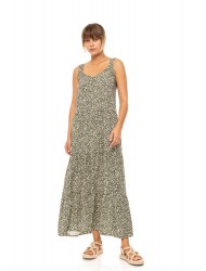 Pink Label B580, Γυναικείο Φόρεμα  Maxi Viscose  DISTY GREEN με φαρδιά τιράντα