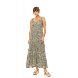 Pink Label B580, Γυναικείο Φόρεμα  Maxi Viscose  DISTY GREEN με φαρδιά τιράντα