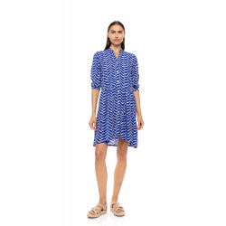 Pink Label B683, Γυναικείο Φόρεμα Viscose AEGEAN WAVIE με κουμπιά, ΜΠΛΕ