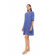 Pink Label B683, Γυναικείο Φόρεμα Viscose AEGEAN WAVIE με κουμπιά, ΜΠΛΕ
