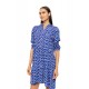 Pink Label B683, Γυναικείο Φόρεμα Viscose AEGEAN WAVIE με κουμπιά, ΜΠΛΕ