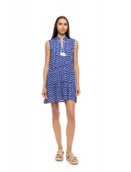 Pink Label B686, Γυναικείο Φόρεμα Viscose AEGEAN WAVE αμάνικο, ΜΠΛΕ