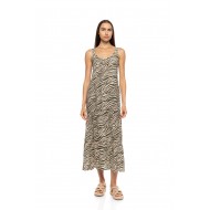 Pink Label B747, Γυναικείο Φόρεμα  Maxi Viscose  BILBAO GREEN LEO με φαρδιά τιράντα