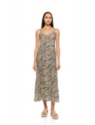 Pink Label B747, Γυναικείο Φόρεμα  Maxi Viscose  BILBAO GREEN LEO με φαρδιά τιράντα