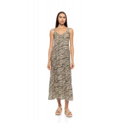 Pink Label B747, Γυναικείο Φόρεμα  Maxi Viscose  BILBAO GREEN LEO με φαρδιά τιράντα