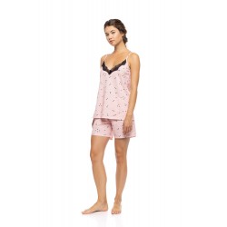 Pink Label S1579, Γυναικείο Βαμβακερό BabyDoll με δαντέλα, ΡΟΖ