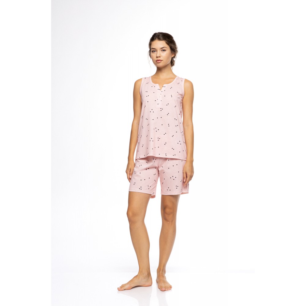 Pink Label S1583, Γυναικεία Πυτζάμα Βαμβακερή με βερμούδα, LITTLE HEART PINK