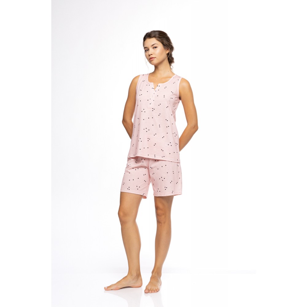 Pink Label S1583, Γυναικεία Πυτζάμα Βαμβακερή με βερμούδα, LITTLE HEART PINK