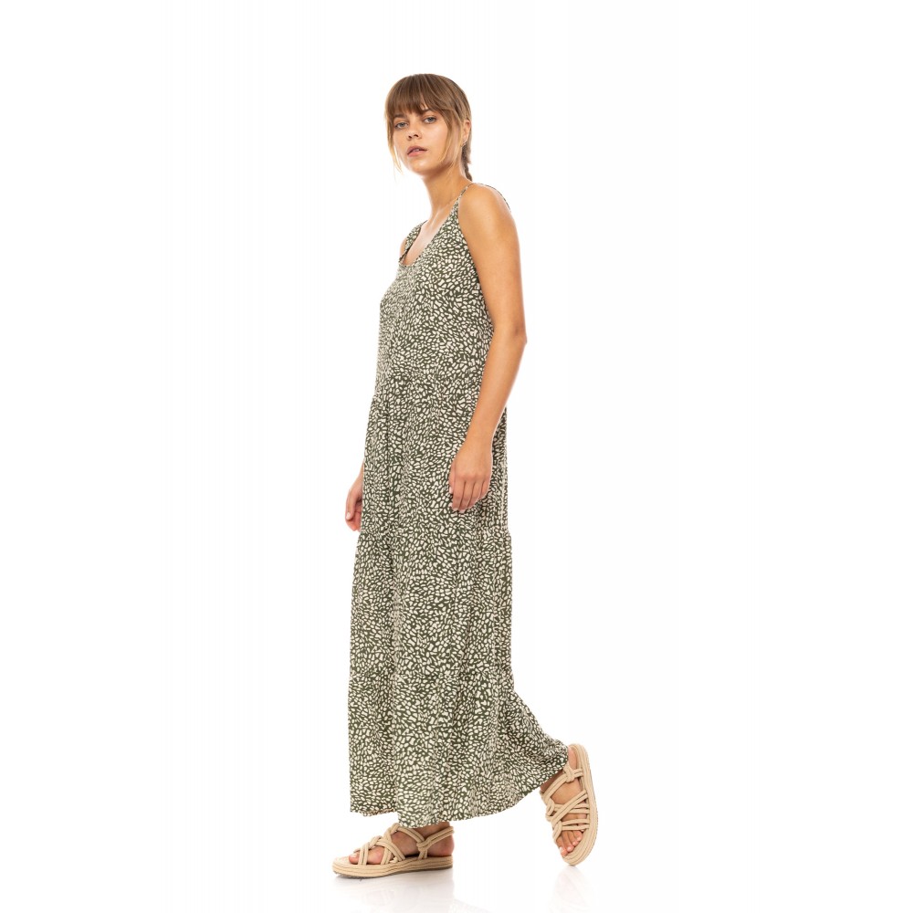 Pink Label B580, Γυναικείο Φόρεμα  Maxi Viscose  DISTY GREEN με φαρδιά τιράντα